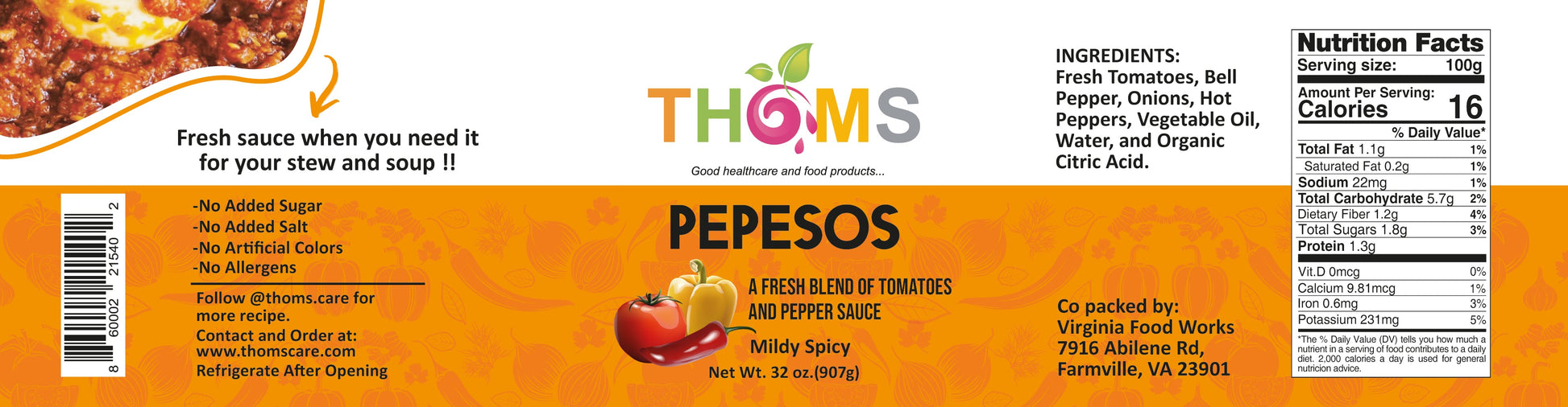 Tomato and Pepper Sauce - Fresh Blend | THOMS Pepesos  